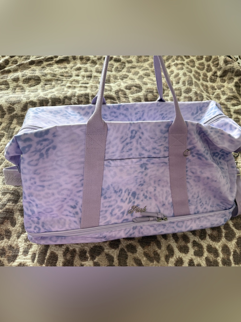 PINK Victoria's Secret Lavender Leopard-Print Travel Duffel